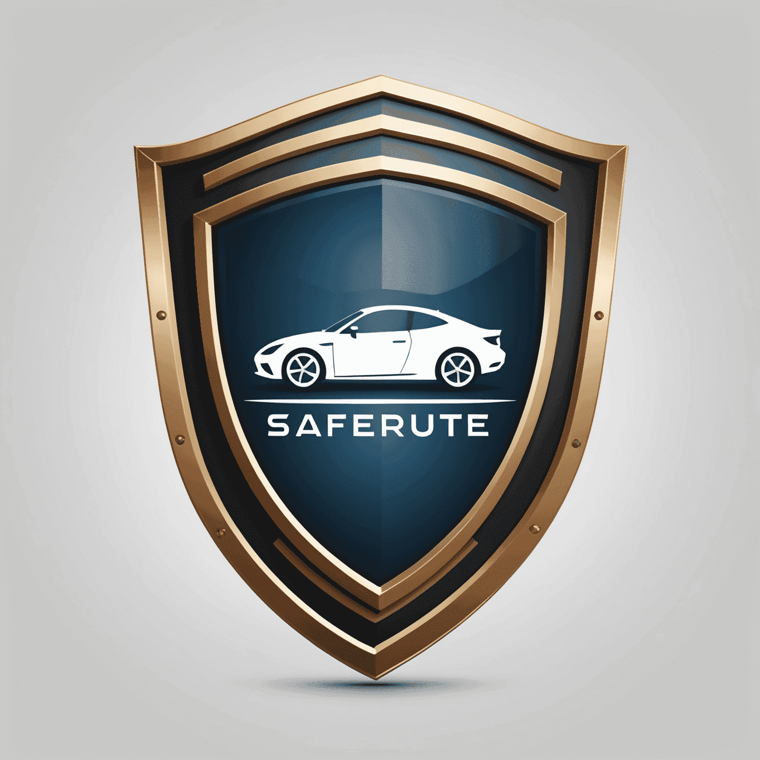 Saferoute logo: A stylized shield with a car silhouette inside, representing protection and automotive insurance