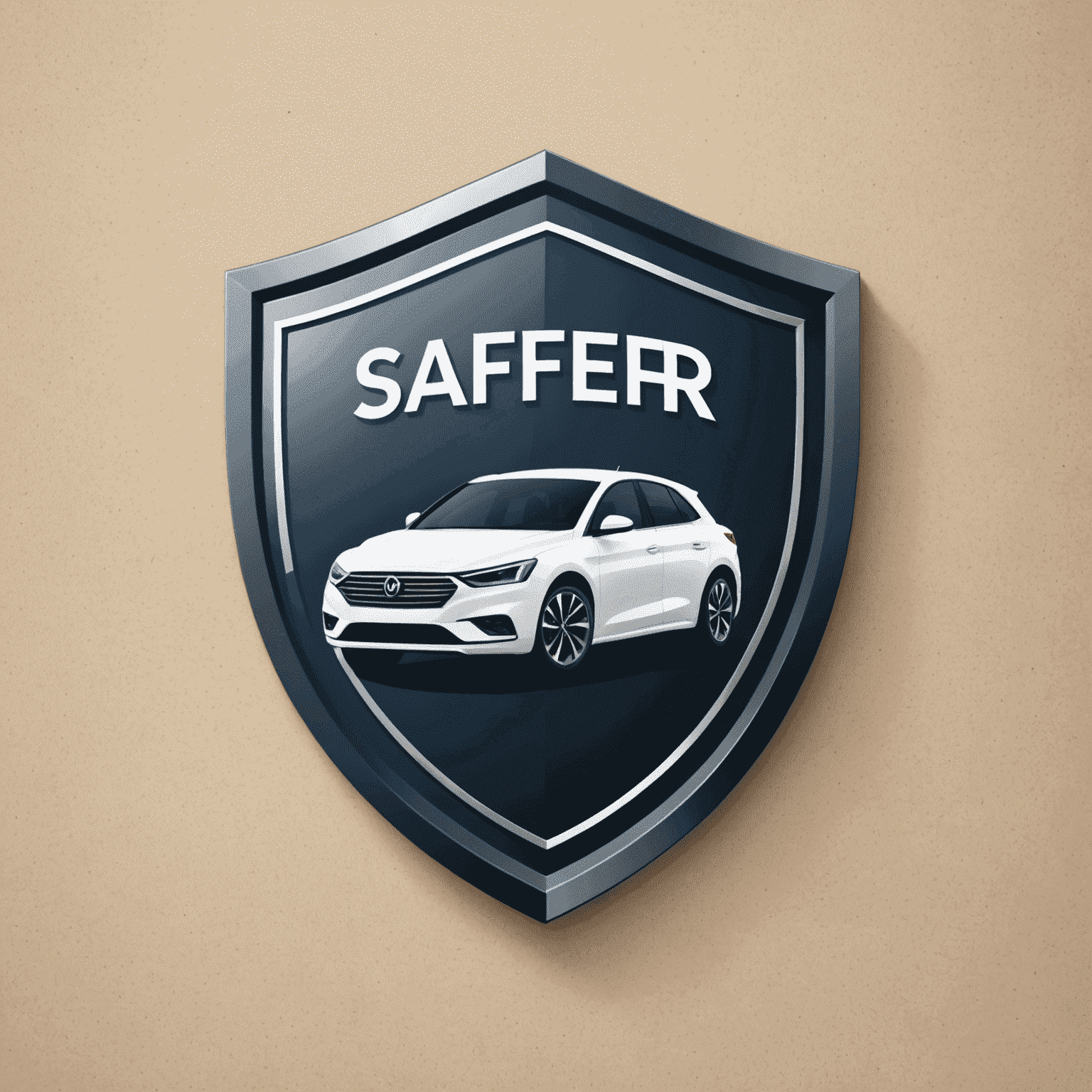Saferoute logo: A stylized shield with a car silhouette inside, representing protection and automotive insurance