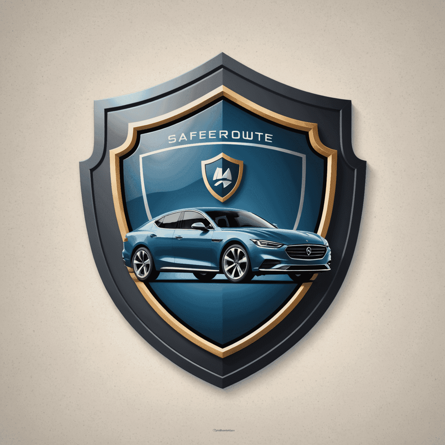 Saferoute logo: A stylized shield with a car silhouette inside, representing protection and automotive insurance