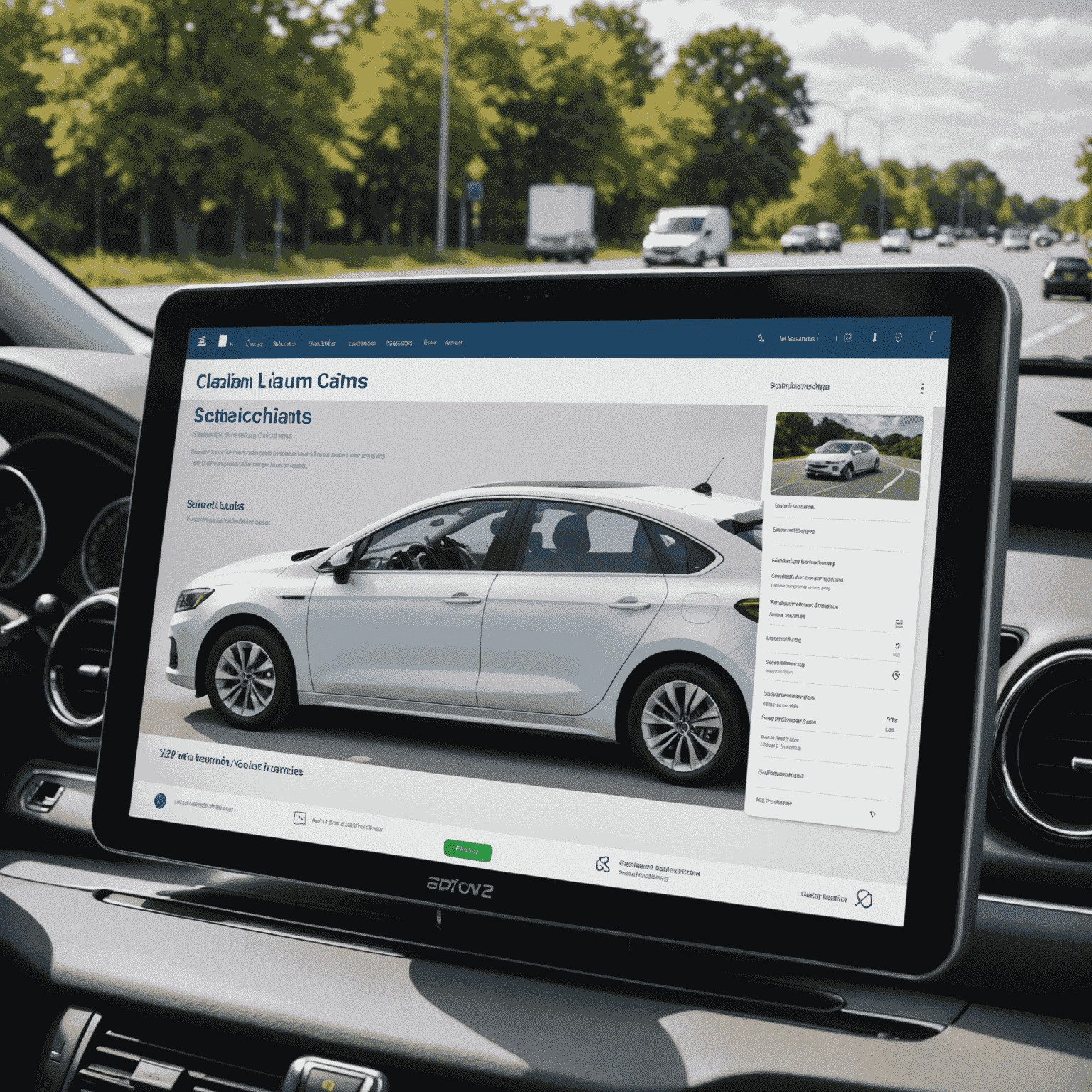 A digital interface showing a streamlined claims process for electronic vehicles. The screen displays various steps of the claim submission, including vehicle details, incident information, and supporting documentation upload.