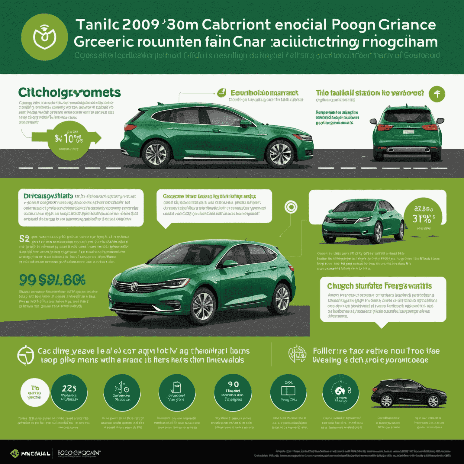Infographic showing reduced carbon emissions and cost savings for electronic car owners participating in the Green Driving Rewards program